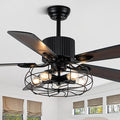 52" Industrial Ceiling Fans with Lights and Remote Control | Caged Rustic Retro Chandelier Ceiling Fan with Reversible Motor,5 Double Colour Blades for Dining Room Living Room Bedroom