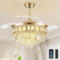 FIDGRA 42 Inch Fandelier Ceiling Fan with Light, Retractable Ceiling Fan with Lights Chandelier Fan for Bedroom, Living Room, 3 Color Temperature, 6 Wind Speed-Gold