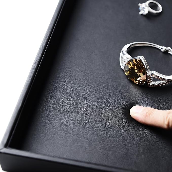 Oirlv Black Leather Jewelry Tray 24-Grid | 13.78"X9.45"X1.18" Tray with 24 Grid Inserts, Soft Velvet Lining, Perfect for Pendants and Earrings, Stackable Design