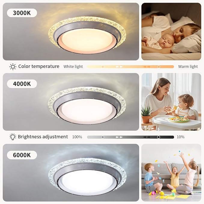 AHAWILL 19.29'' Bladeless Ceiling Fan with Light,Modern Crystal Ceiling Fan with Remote Control,Enclosed Flush Mount Fandelier,6 Wind Speed,Dimmable LED,White,for Bedroom Kitchen Dining Room