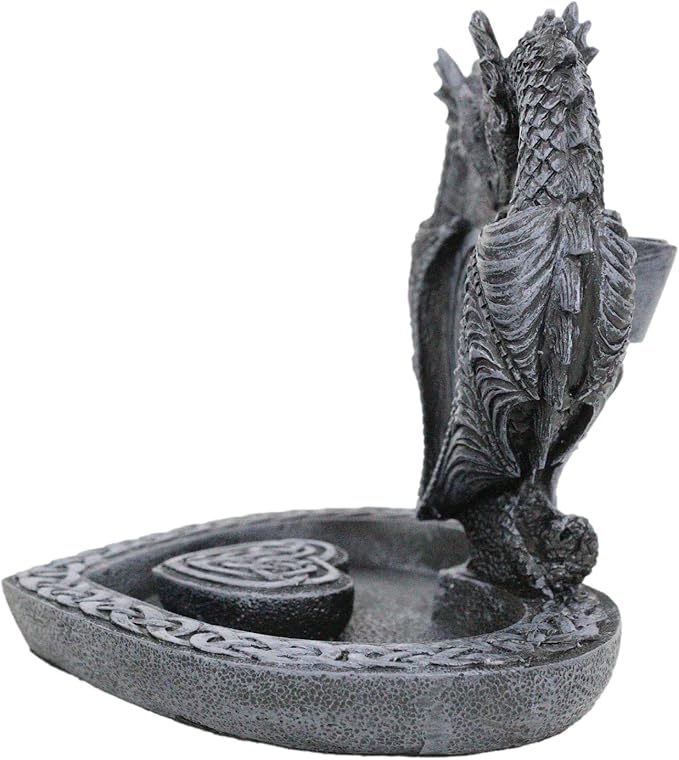 Ebros Gift Guardian of Faux Stone Celtic Heart Tomb Altar Romantic Double Dragon Backflow Cone Incense Cascading Smoke Pool Waterfall Burner Holder Figurine Fantasy Gothic Dungeons and Dragons