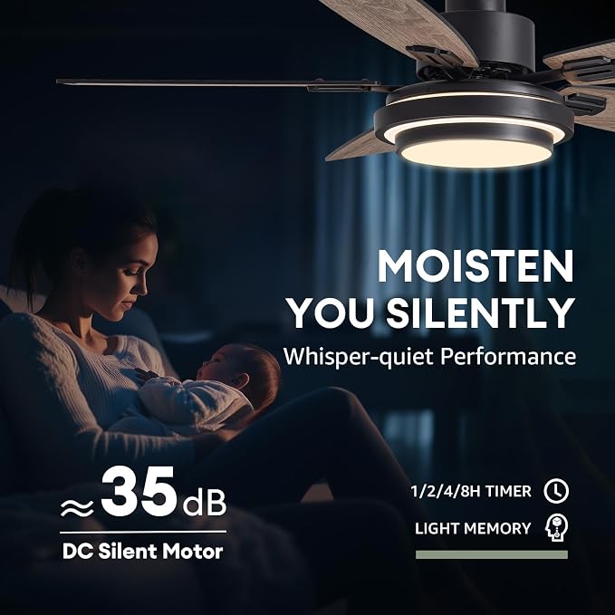 Ceiling Fans with Lights and Remote Control, 42 Inch Flush Mount Ceiling Fan with Quiet Reversible DC Motor, Dimmable LED Lighting, 6 Speeds, Timer, Black Ceiling Fan for Bedroom Living Room