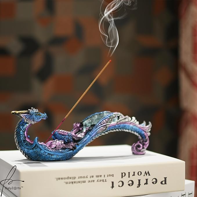 Dragon Statue Incense Burner, Incense Holder for Sticks, Incense Stick Holder, Incense Stick Stand for Home Decor (Blue Dragon)