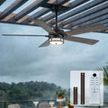 NORFOLK 52 Inch Outdoor Waterproof Ceiling Fans with Lights, Rustic Ceiling Fan and Remote for patios, Wet Rated 3 Color LED Lighting for Patios, Gazebos and Farmhouse