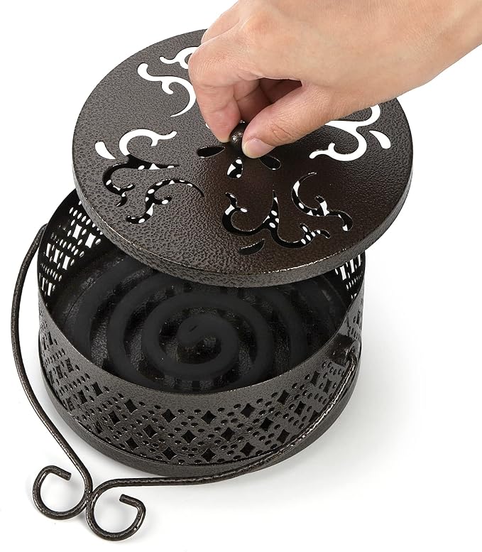 Kingrol 2 Pack Mosquito Coil Holders with Handles, Retro Portable Mosquito Incense Burners for Indoor Outdoor