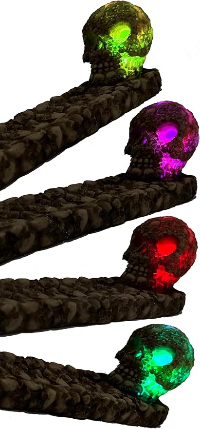 Gothic Incense Holder for Sticks Skull Incense Burner with RGB Lights – Gothic Catacomb Design with Detailed Skulls, Ash Catcher Tray, Glowing Skull Face – Halloween Decor & Gift for Horror Fans