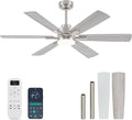OURSTAR Ceiling Fans with Lights and Remote Control, Brushed Nickel Ceiling Fan with Light 3-Color Dimmable, Memory for Lighting and Fan Reversible, 6-Speed, Timer, Indoor/Outdoor Use, 52 Inch