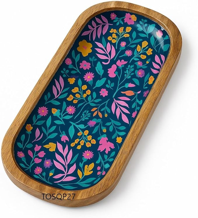 TOSQP27 Incense Burner Holder Ash Catcher for Sticks, Home Incent Burner Wooden Handmade Modern Gift Wood Decor – Floral Resin Art Tray | for Aromatherapy, Meditation, Yoga & Home Fragrance Decorative