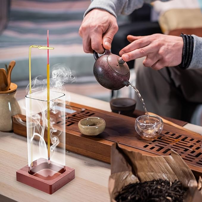 2 Pcs Glass Incense Holder for Sticks, Modern Incense Burner with Removable Glass Ash Catcher, Wood Incense Sticks Holder for Yoga Meditation Home Decor