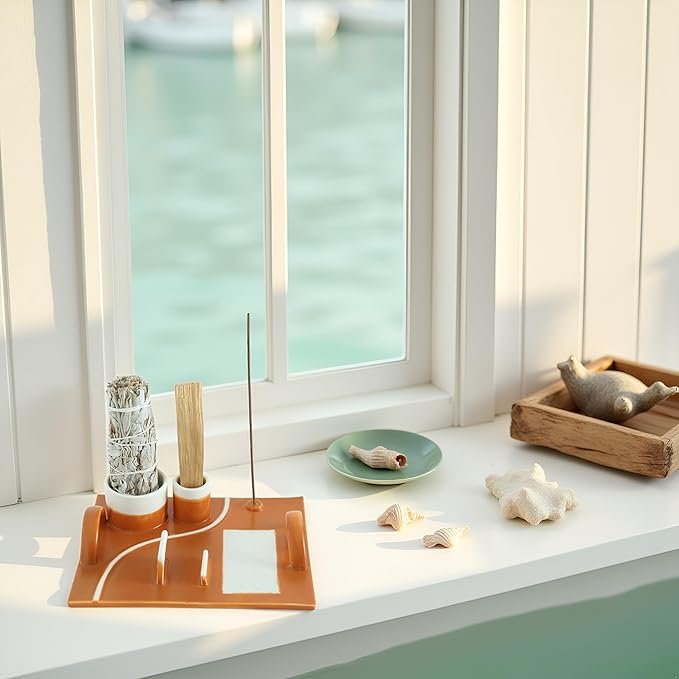Sage Burner Plate, Large Incense Holder 7", Incense Tray Ash Catcher, Palo Santo Holder, Incense Stick Holder, White Sage Holder with Handle, Sage Holder for Burning, Modern Plao Santo Burner