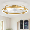LEDIARY Ceiling Fans with Lights and Remote, 24'' Low Profile Ceiling Fan with Light, 3000-6000K Dimmable Fandelier LED Fan Light, 6 Wind Speeds, Gold Modern Flush Mount Ceiling Fan for Bedroom