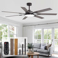 64 Inch Ceiling Fans with Lights and Remote, Bedroom Living Room Office Library Cafe Outdoor Industrial, 5CCT Dimmable, Dual Color 7 Blades, 6 Speed Reversible Quiet DC Motor, Brown/Wood Grain