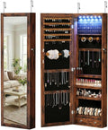 DUMOS 6 LEDs Mirror Jewelry Organizer Cabinet, Jewelry Armoire, 47.2 Inch | Hanging Door or Wall Mounted Mirror, Lockable, Large Capacity Cosmetic Storage, 2 Drawers, Gift Idea, Rustic Brown