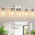 Ascher Bathroom Light Fixtures, 5-Light Vanity Light Over Mirror, Brushed Nickel Wall Sconces with Clear Glass Shades, Wall Lamp for Living Room Bedroom, E26 Base(Bulbs Not Included)