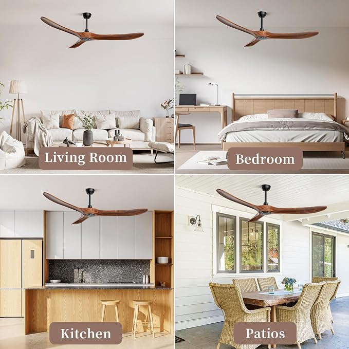 Obabala 52 Inch Ceiling Fan No Light, Wood Indoor Outdoor Ceiling Fans Without Lights, Modern Propeller Exterior 3 Blade Wooden Fan for Patios Bedroom Living Room Porch(Walnut)