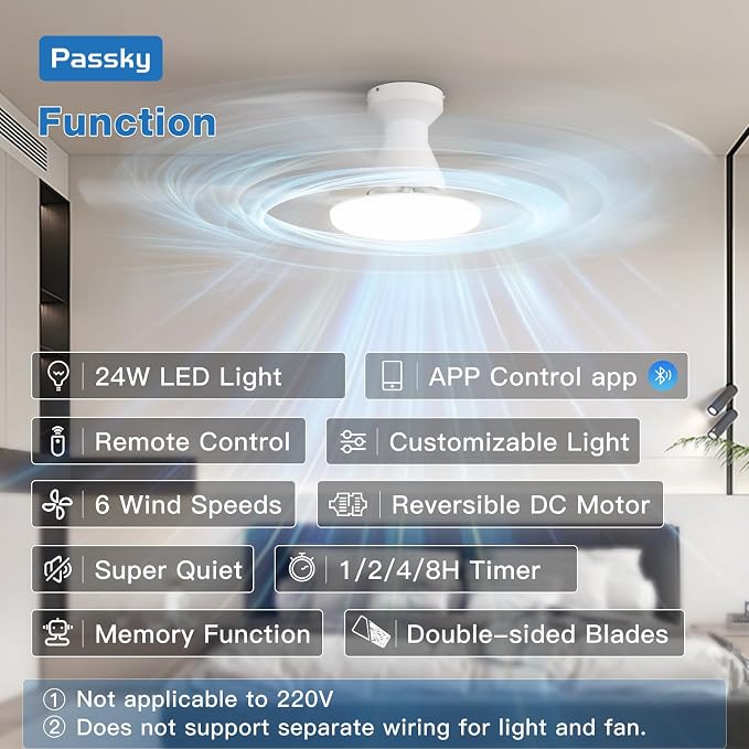 Passky Ceiling Fans with Lights, 52 inch Flush Mount Ceiling fan with Remote Control, Low Profile Ceiling Fan for Bedroom, Farmhouse, Reversible, 3CCT, Dimmable, Noiseless DC Motor, White