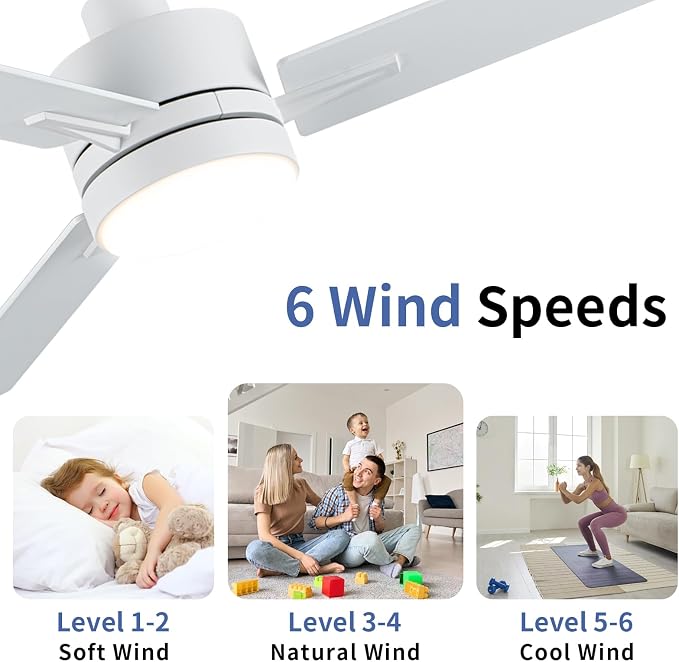 LANMEL 42 Inch Metal Ceiling Fan with Light, Modern Flush Mount Low Profile with Remote Control, Reversible, 3cct Dimmable, Quiet, White LED for Bedroom, Living Room, Indoor/Outdoor Patio Use