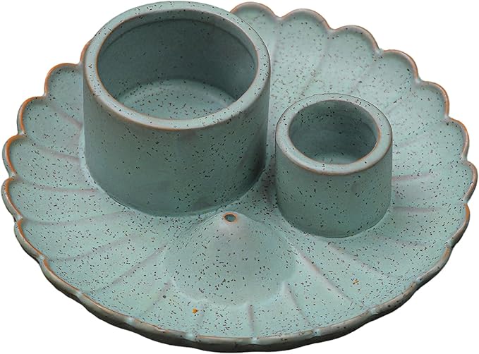 Multifunction Incense and Candle Holder for Burning Sage, Palo Santo, Ceramic Incense Stick Holder for Palo Santo Burner, Sage Holder for Yoga, Meditation, and Energy Cleansing (Green)