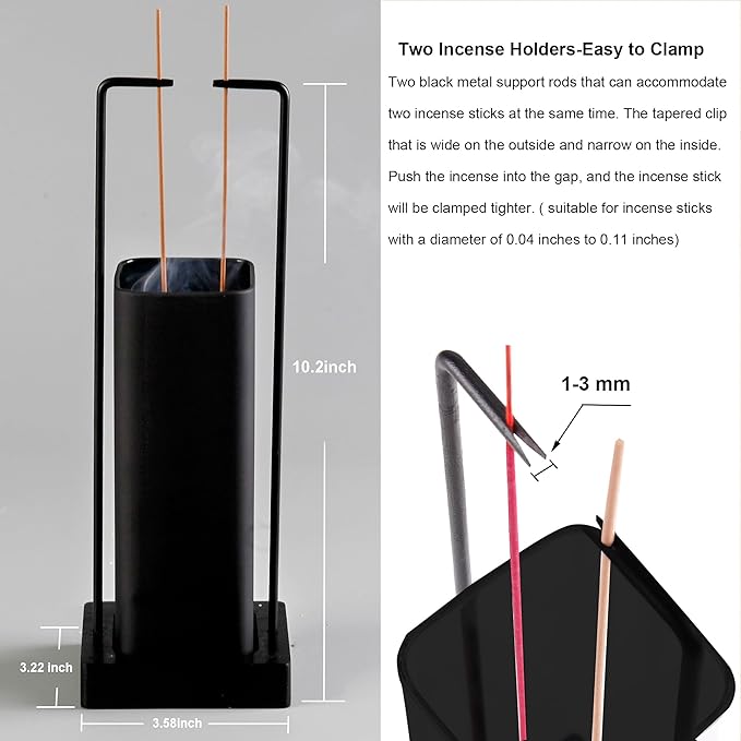 Incense Holder for Sticks, Upside Down Incense Burner with Removable Black Glass Ash Catcher Anti-Ash Flying