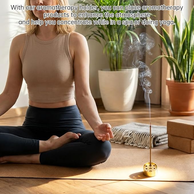 2 Pack Incense Holder Brass Incense Holder 9 Holes Small Retro Copper Burner Accessories for Meditation Spa Room Home Office