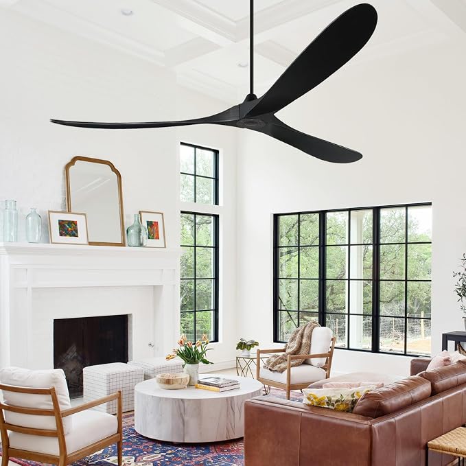 Eliora 88" Ceiling Fans without Lights, Wood Ceiling Fan no Light with Remote, Large Outdoor Ceiling Fan for Patio, Porch, Bedroom, 6 Speed, Quiet DC Motor, ETL Listed-Black