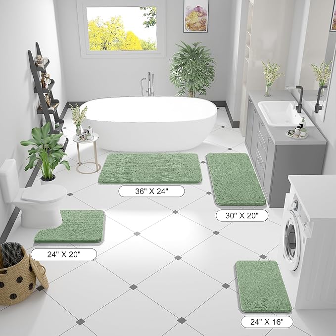 OLANLY Bathroom Runner Rugs 47x24, Soft Absorbent Chenille Bath Rugs, Rubber Backing Quick Dry, Machine Washable Long Bath Mats for Bathroom Floor, Tub and Shower, Home Decor Accessories, Sage Green