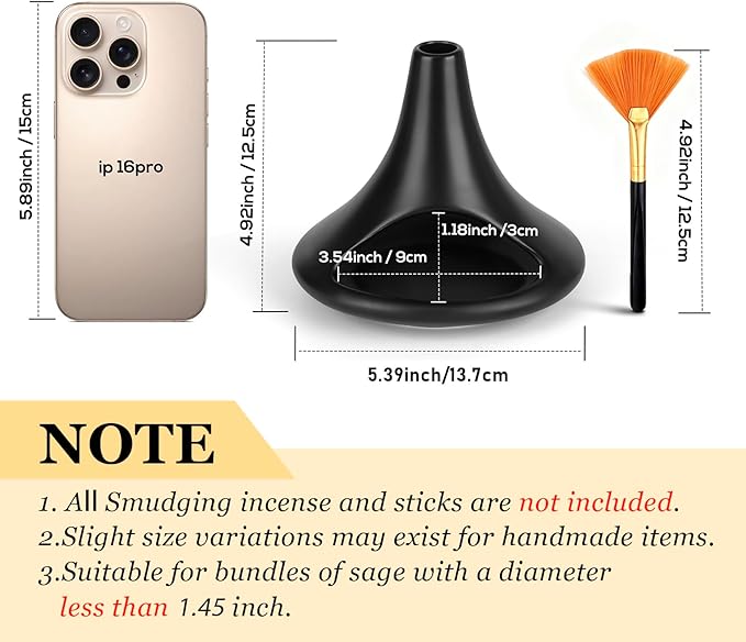 Ceramic Palo Santo Holder Chiminea Shape Burner, Mini Smudge Bowl with Ash Catcher for Palo Santo Sticks, Incense Cones & Candles, for Meditation, Yoga, Cleansing Ceremony, Handmade (Matte Black)