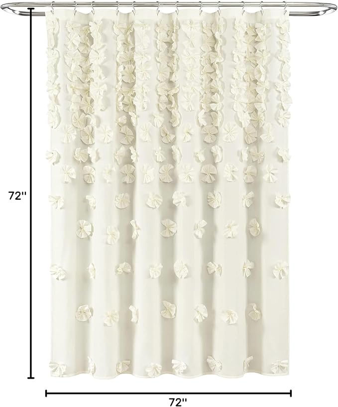 Lush Decor Riley Shower Curtain, 72" W x 72" L", Ivory - Bathroom Curtain - Coquette Decor - Bow Shower Curtains - Cottage Core - Fabric Shower Curtains