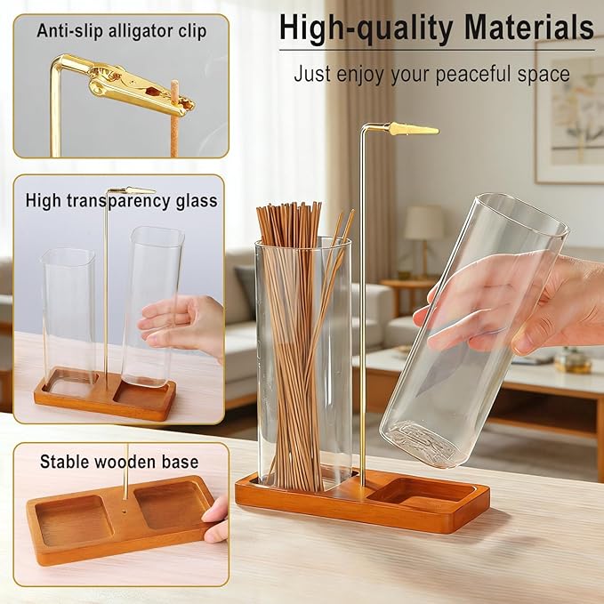 2 in 1 Incense Holder, Upside Down Glass Incense Holder for Sticks, Anti-Ash Incense Burner with Ash Catcher & Incense Storage for Meditation Yoga Spa Home Decor (Square)