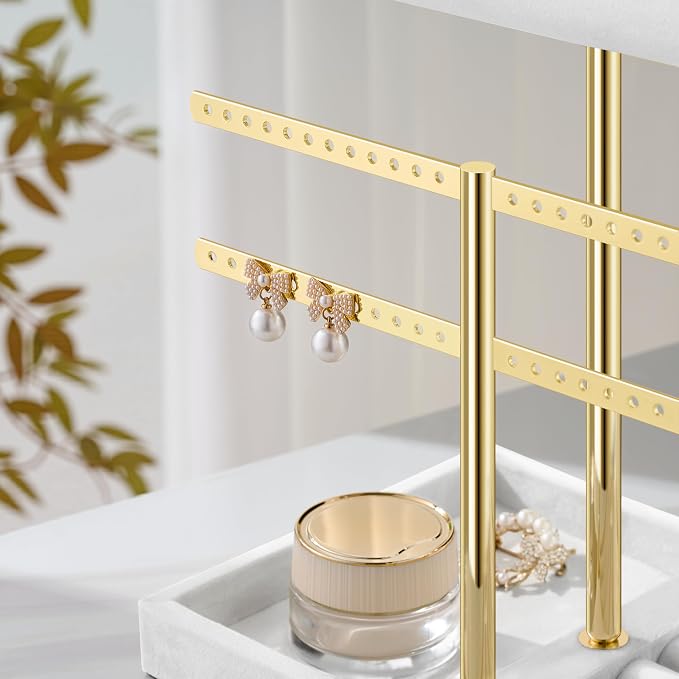 Jewelry Organizer Stand for Necklaces, Bracelets, Earrings, Rings, White | 3 Tier Velvet Bracelet Holder Display | Jewelry Organizers and Storage | Jewelry Tree | Jewelry Towers