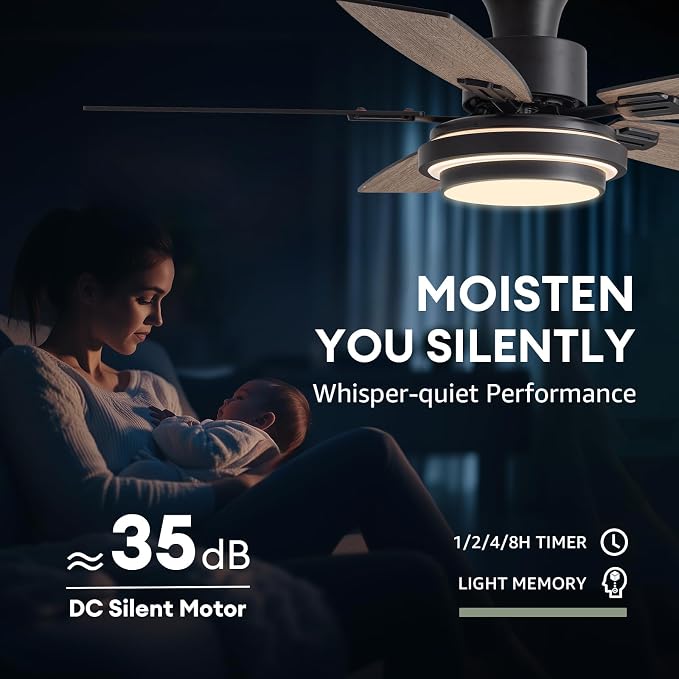 Ceiling Fans with Lights and Remote Control, 42 Inch Low Profile Ceiling Fan with Quiet Reversible DC Motor, Dimmable LED Lighting, 6 Speeds, Timer, Black Ceiling Fan for Bedroom Living Room