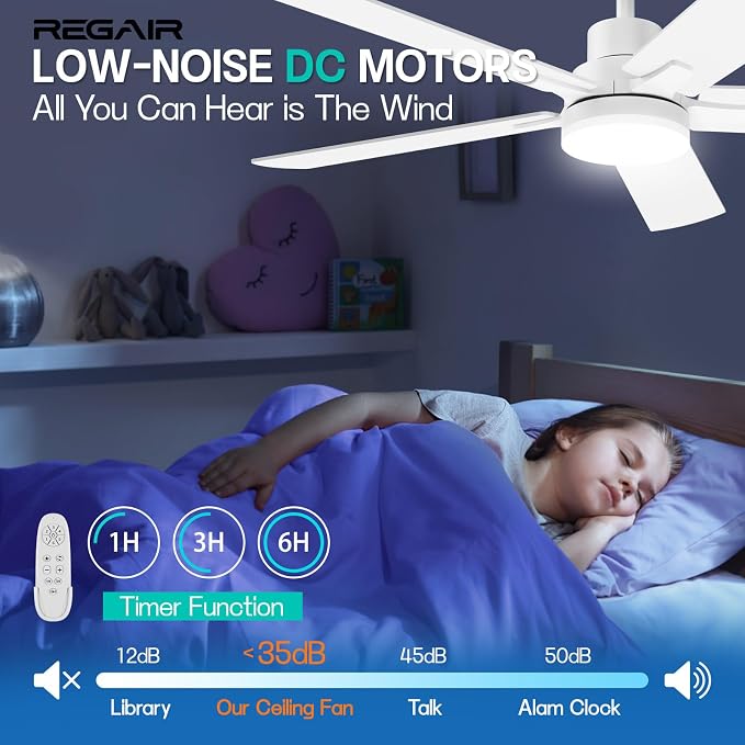 Ceiling Fan With Light 52-Inch, Remote Control Reversible DC Motors, 3CCT Dimmable Timer Noiseless, Nickel Ceiling Fan for Bedroom Living Room, Indoor&Outdoor ETL Listed