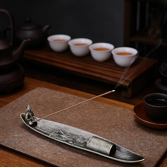 Incense Holder-Incense Burner-Home Ash Catcher Fisherman's Fishing Boat Incense Holder Home Decor (Zinc Alloy)
