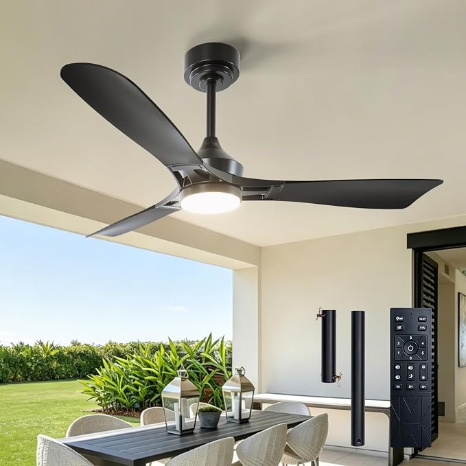 Amico 52 Inch Ceiling Fan with Lights, Modern Black 3-Blade Ceiling Fan with Remote Control, Dimmable LED, 3CCT, Quiet Reversible Motor, Indoor/Outdoor for Patio, Living Room, Bedroom, Kitchen