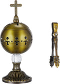 Zonon 1 Set Incense Burner with Tong, Frankincense Charcoal Incense Stand Holder, Ideal for Yoga, Spa, Aromatherapy, Home and Christian Church Censer (Bronze,Retro)