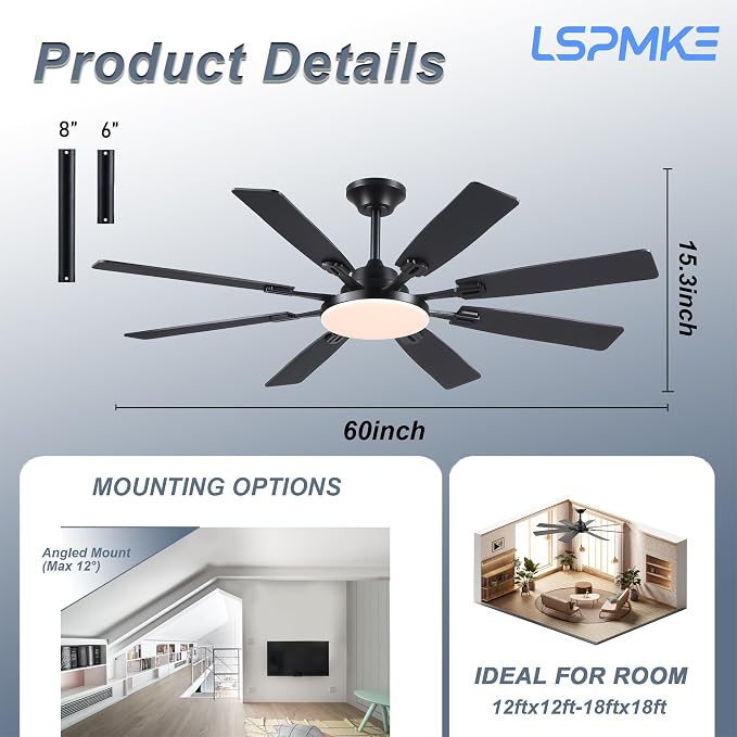Ceiling Fan With Light & Remote Indoor/Outdoor Use 60 Inch Black | Reversible DC Motor,3CCT, Dimmable, Timer, Noiseless,Ceiling Fan for Bedroom Living Room