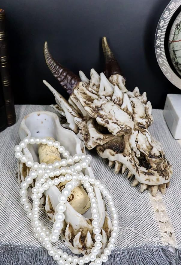 Ebros Gift 9" Long Smoking Nostrils and Eyes Bone Skeleton Fossil Dragon Skull 'Stryker' Incense Stick Burner Sculptural Box Statue Home Aromatherapy Decorative for Dungeons and Dragons GOT Fans