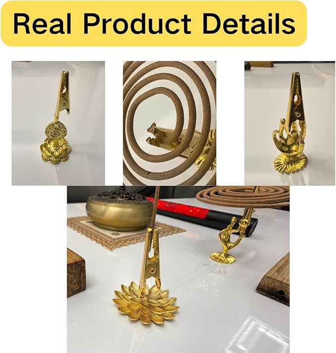 3pcs Incense Holder Clip - Brass Incense Burner Stand with Lotus Base for Yoga, Meditation, Home Office Decor, Aromatherapy Supplies