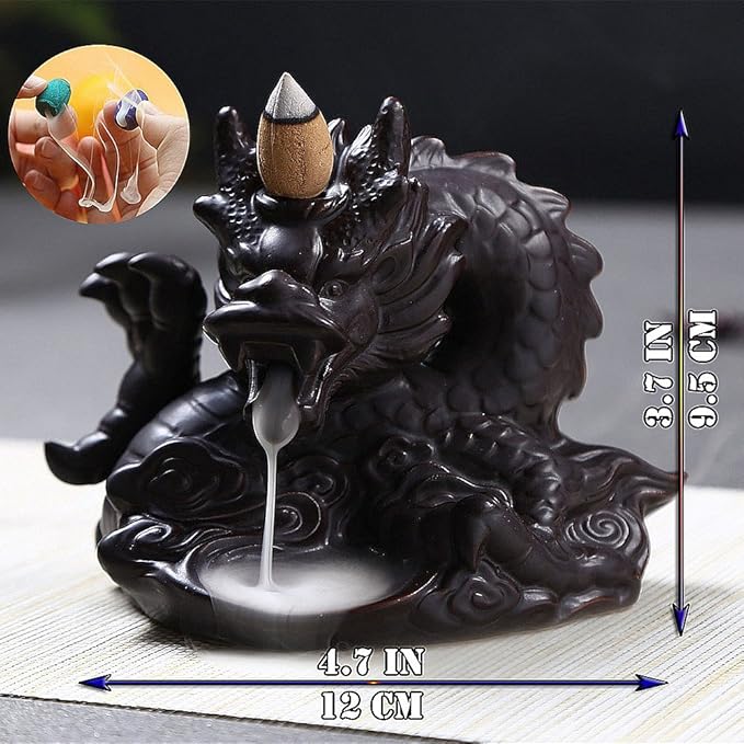 OTOFY Handmade Ceramic Incense Holder, Backflow Incense Burner Figurine Incense Cone Holders Home Decor Gift Decorations Statue Ornaments (Fierce Dragon)