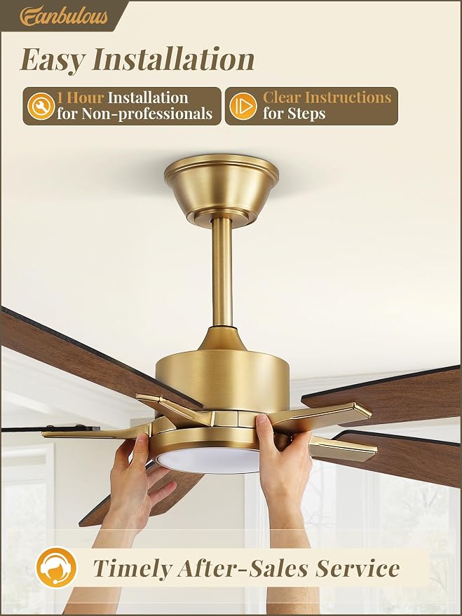 Fanbulous 60 Inch Black and Gold Ceiling Fans with Lights and Remote, Stepless Color Temperature Change & Dimmable 20W LED Ceiling Fan, 6 Speeds Reversible Quiet DC Motor for Bedroom, Living Room