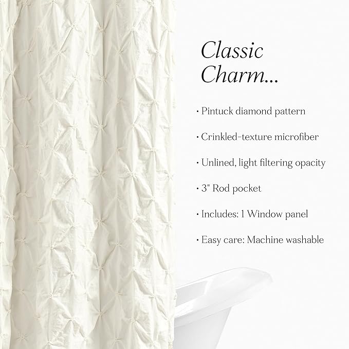 Lush Decor Ravello Pintuck Shower Curtain, 72" W x 72" L, Ivory - Luxe Pintuck Embellishment - Chic Textured Design - Traditional Glam & Farmhouse Bathroom Decor