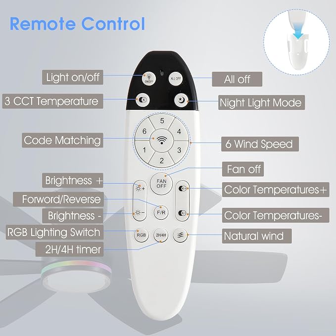 Kviflon 46" Ceiling Fans with RGB Lights, Low Profile Ceiling Fan with Remote/APP Control, Flush Mount, Double-Sided 6 Reversible Blades, RGB+3CCT Dimmable Lights, Double Lampshade for Bedroom, Black