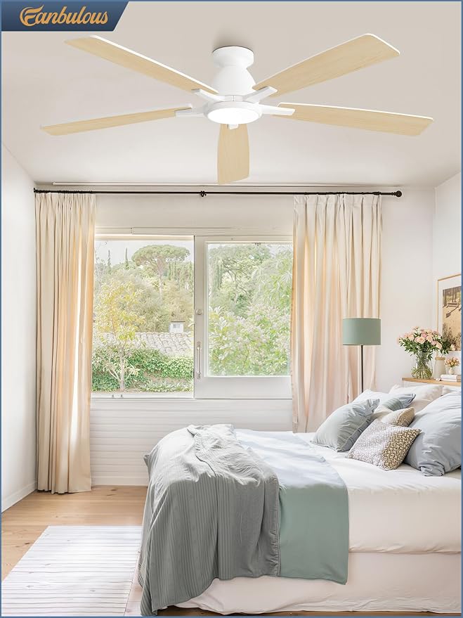 Fanbulous 60 inch Ceiling Fans with Lights, Smart Flush Mount Ceiling Fan and Remote APP, Modern Low Profile, 3CCT 20W LED with 6-Speeds Quiet Reversible Motor for Bedroom, Living Room, Kitchen, White