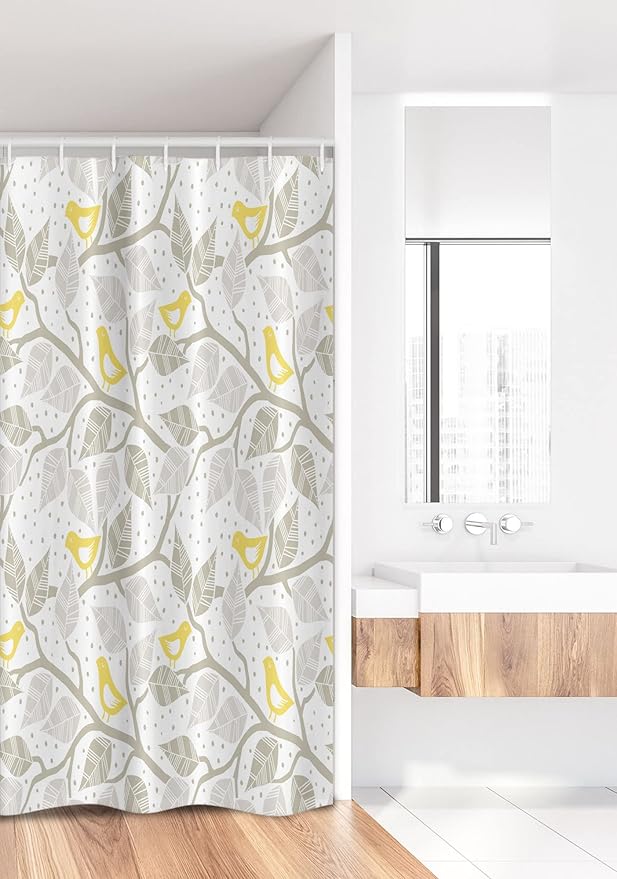 Ambesonne Grey Stall Shower Curtain, Pastel Colored Repetitive Pattern of Irregular Dots Silhouettes Style, Fabric Bathroom Decor Set with Hooks, 36" W x 72" L, Yellow and White