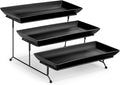 MALACASA 3 Tier Serving Trays for Party, Stoneware Serving Platters and Trays, 14 Inch Tiered Tray Stand, Fruit Tray, Trays for Serving Food, Black Dessert Stand with Collapsible Sturdier Metal Rack | Tiered Cupcake Stand for Party, Fruit Tray, Trays f...