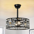 Crystal Caged Ceiling Fans Lights: 18.9'' Semi Flush Mount Fandelier Farmhouse with Remote, 6 Speeds, Timing, Black Industrial Chandelier Ventilador de Techo for Bedroom Kitchen Living Dining Room