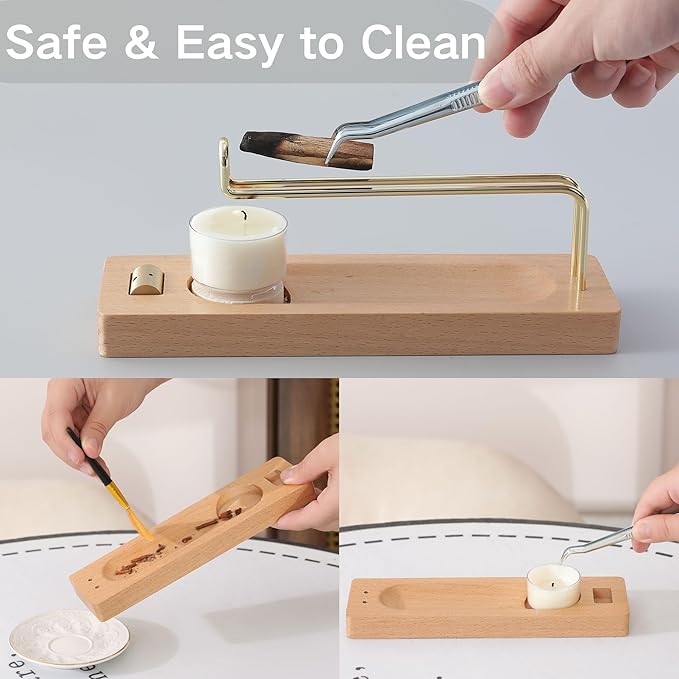 4 in 1 Incense Holder for Burning Palo Santo & Sage Sticks & Insence-Stick and Candle, Lasting Burning Wooden Palo Santo and Sage Burner Smudge Bowl for Yoga Meditation Spiritual Altar