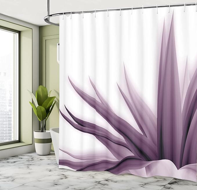 Ambesonne Flower Shower Curtain, Ombre Color Change Style Leaves Water Colored Print Calming Details Image, Cloth Fabric Bathroom Decor Set with Hooks, 69" W x 70" L, Eggplant