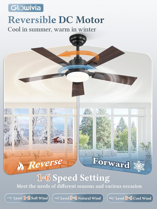 42 Inch Ceiling Fans with Lights and Remote&APP Control, Black Smart Ceiling Fan with 3000-6000K Dimmable, 6 Speeds Quiet Reversible Motor, Indoor/Outdoor Ceiling Fan for Bedroom Living Room