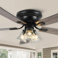 52" Flush Mount Farmhouse Ceiling Fan with Lights and Remote, Rustic Vintage Ceiling Fan Antique Fandelier 3-Lights 5 Reversible Blades Chandelier for Bedroom Living Room Dining Room